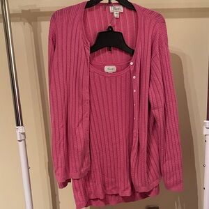 FoxCroft Pink Ribbed Cardigan and Tank Set Sweater Set A48
